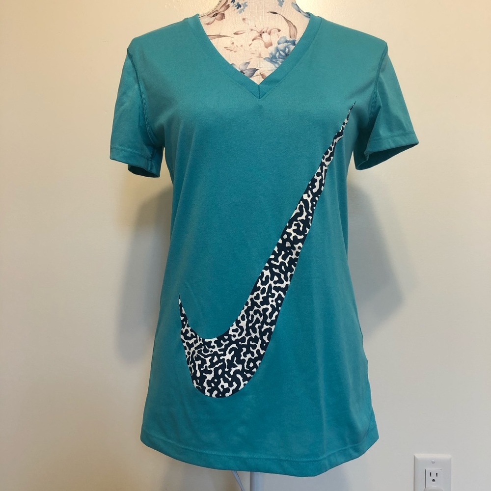 Nike blue t shirt with black & white large swoosh